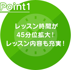 ポイント1 レッスン時間が45分位拡大！レッスン内容も充実！